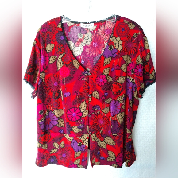 Notations Woman Bold Floral Knit Top Travelers Plus Size 1X Chest 46" - Picture 1 of 5